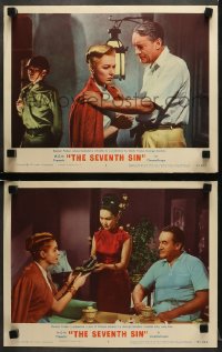 5w954 SEVENTH SIN 2 LCs 1957 sexy scared Eleanor Parker betrays super angry George Sanders!