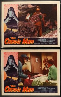 5w680 COSMIC MAN 3 LCs 1959 Bruce Bennett, Paul Langton & John Carradine, great sci-fi border art!