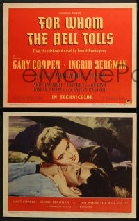 5w109 FOR WHOM THE BELL TOLLS 8 LCs 1943 Gary Cooper, Ingrid Bergman, Hemingway, rare complete set!