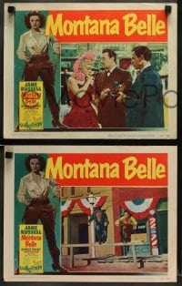 5w742 MONTANA BELLE 3 LCs 1952 female bandit Jane Russell, George Brent, Scott Brady, Tucker!