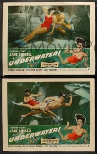 5w778 UNDERWATER 3 LCs 1955 Howard Hughes, sexiest skin diver Jane Russell, Gilbert Roland!