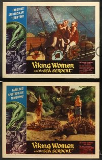 5w485 VIKING WOMEN & THE SEA SERPENT 6 LCs 1958 Roger Corman, art of female warriors attacked!