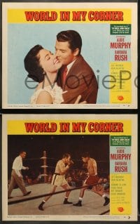 5w423 WORLD IN MY CORNER 7 LCs 1956 great images of champion boxer Audie Murphy, Barbara Rush!