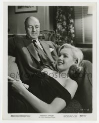 5x086 ASPHALT JUNGLE 8x10.25 still R1954 sexy young Marilyn Monroe laying on Louis Calhern's lap!