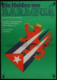 5y542 BARAGUA East German 23x32 1987 cool art of the Cuban flag w/ Spanish lion from Coat of Arms!