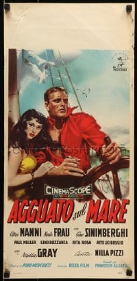 5y848 AGGUATO SUL MARE Italian locandina 1960 Ettore Manni & Maria Feau on ship by Enrico De Seta!