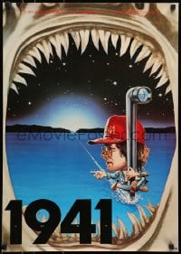 5y470 1941 teaser Japanese 1980 wacky art of Steven Spielberg w/periscope & Jaws shark teeth!