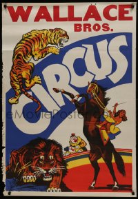 5z379 WALLACE BROS CIRCUS 28x40 circus poster 1950s great art of circus acts, tiger, lion!