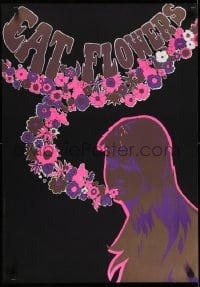5z895 EAT FLOWERS 20x29 Dutch commercial poster 1960s psychedelic art of pretty woman & flowers!