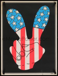 5z930 PEACE 18x23 commercial poster 1960s U.S. flag colored hand giving the sign!