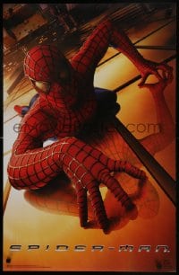 5z944 SPIDER-MAN 23x35 commercial poster 2002 Tobey Maguire climbing building, Raimi, Marvel!