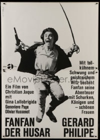 5z052 FANFAN THE TULIP German 2p R1965 great wacky image of leaping swashbuckler Gerard Philipe!