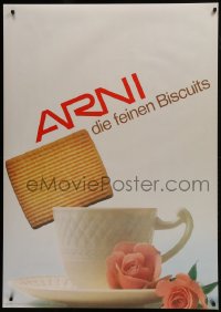 5z150 ARNI 36x51 Swiss advertising poster 1960s cute close-up image of cookie on tea cup!