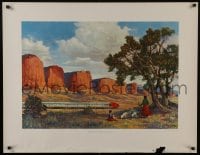 5z342 ATCHISON, TOPEKA AND SANTA FE RAILWAY 28x36 art print 1955 Red Cliffs of Western New Mexico!