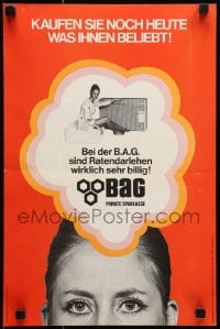 5z470 BAG PRIVATE SPARKASSE 12x18 Belgian advertising poster 1970s cool close-up image of woman!