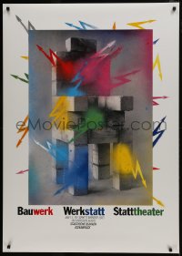 5z041 BAUWERK WERKSTATT STATTTHEATER 33x47 German stage poster 1986 wild art of blocks and arrows!