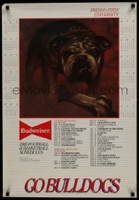 5z490 BUDWEISER 22x31 advertising poster 1985 dog art, Fresno State University Bulldogs!