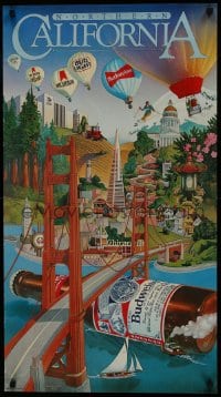5z489 BUDWEISER 20x37 advertising poster 1983 Rodriguez art of bottle under Golden Gate Bridge!