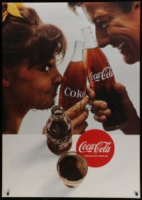 5z159 COCA-COLA 36x51 Swiss advertising poster 1960s happy couple, goes great with lemonade!