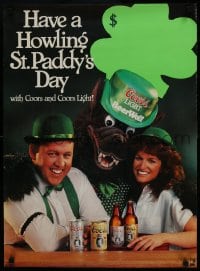 5z510 COORS 20x27 advertising poster 1980s have a howling St. Paddy's Day, wacky beer werewolf!