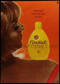 5z163 DELIAL 36x51 Swiss advertising poster 1969 lotion on sexy tanned woman, cool close-up!