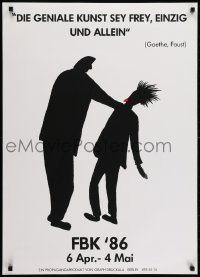 5z429 FBK '86 25x35 German stage poster 1986 wild and completely different art of two men!