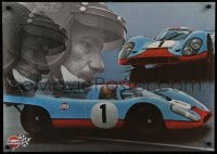 5z520 GULF PORSCHE 917 2-sided 24x34 Swiss advertising poster 1970s Jo Siffert & schematic of racer!