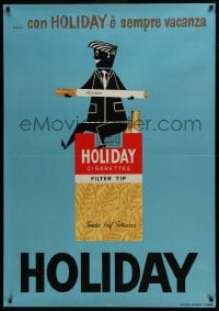 5z177 HOLIDAY CIGARETTES 36x50 Swiss advertising poster 1970s man sitting on pack of cigarettes!