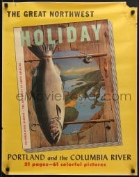 5z686 HOLIDAY 22x28 special poster 1949 huge salmon, the great Northwest, Portland, June!