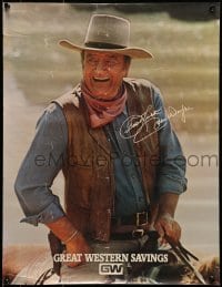 5z695 JOHN WAYNE 2-sided 17x22 special poster 1979 great c/u cowboy portrait + biography on back!
