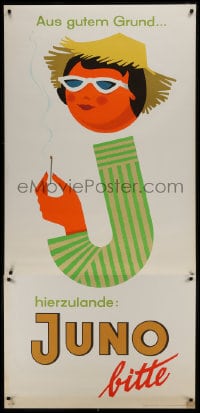 5z204 JUNO straw hat style 33x70 German advertising poster 1950s Walter Muller smoking art!