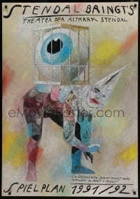 5z045 STENDAL BRINGT'S 33x47 German stage poster 1991 Wiktor Sadowski art of clown and eye!
