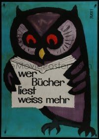 5z089 WER BUCHER LIEST WEISS MEHR 36x51 Swiss special poster 1956 Piatti art of owl reading book!
