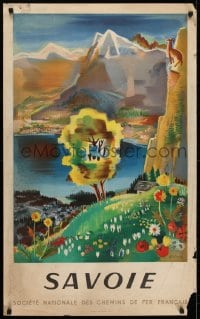 5z260 FRENCH NATIONAL RAILROADS 25x40 French travel poster 1946 Vecoux art of Savoie!