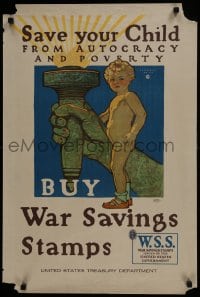 5z284 BUY WAR SAVING STAMPS 21x30 WWI war poster 1918 Herbert Paus art of child, Lady Liberty!