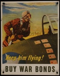 5z309 KEEP HIM FLYING 22x28 WWII war poster 1943 great art of U.S. pilot by Georges Schreiber!