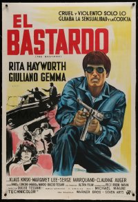 6a137 BASTARD linen Argentinean 1968 art of Rita Hayworth & Giuliano Gemma with machine gun!