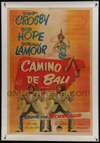 6a147 ROAD TO BALI linen Argentinean 1952 art of Bing Crosby, Bob Hope & sexy Dorothy Lamour in India!