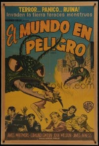 6a149 THEM linen Argentinean 1954 classic sci-fi, art of horde of giant bugs terrorizing people!