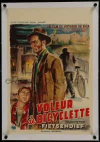 6a153 BICYCLE THIEF linen Belgian R1950s De Sica's classic Ladri di biciclette, great art, rare!