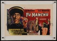 6a156 FACE OF FU MANCHU linen Belgian 1965 cool different art of Asian villain Christopher Lee!