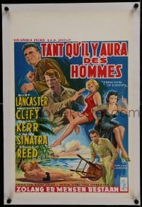 6a157 FROM HERE TO ETERNITY linen Belgian 1953 art of Lancaster, Kerr, Sinatra, Donna Reed, Clift!