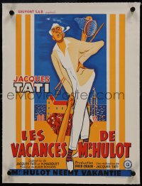 6a163 MR. HULOT'S HOLIDAY linen Belgian 1953 different art of Jacques Tati as Mr. Hulot, very rare!