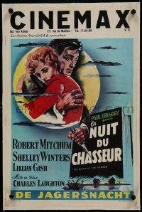 6a164 NIGHT OF THE HUNTER linen Belgian 1956 Robert Mitchum & Winters, Laughton's classic noir!