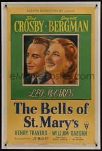 6a212 BELLS OF ST. MARY'S linen style A 1sh 1946 art of smiling pretty Ingrid Bergman & Bing Crosby!