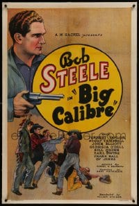6a214 BIG CALIBRE linen 1sh 1935 great art of Bob Steele with gun & fighting bad guys, rare!