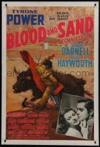 6a221 BLOOD & SAND linen style B 1sh 1941 Ruano-Llopis art, Tyrone Power, Rita Hayworth, very rare!