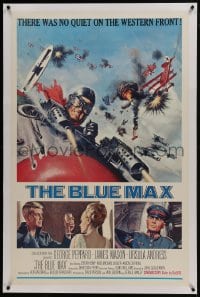 6a223 BLUE MAX linen 1sh 1966 Frank McCarthy art of WWI fighter pilot George Peppard in airplane!