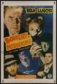 6a226 BOWERY AT MIDNIGHT linen 1sh 1942 Bela Lugosi, John Archer, Wanda McKay, Tom Neal!