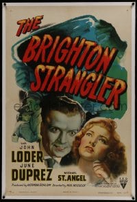 6a230 BRIGHTON STRANGLER linen 1sh 1944 art of crazed killer John Loder & scared June Duprez!